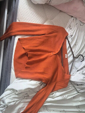 Garage Billie Henley Long Sleeve Top Orange Ribbed Long Sleeve Top